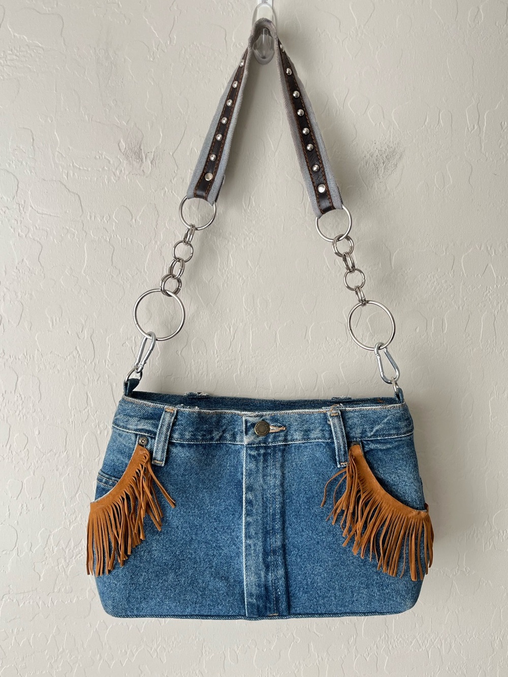 Handmade Wrangler Fringe Western Denim Shoulder Bag Purse